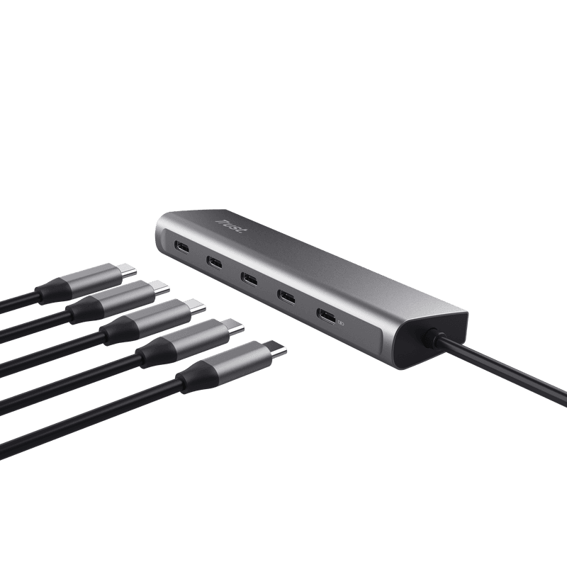 Hub USB Trust Halyx, USB-C, 5 porturi, Gri