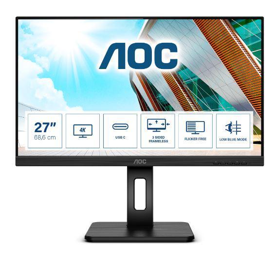 Monitor Consumer AOC U27P2CA, 27", 3840 x 2160 pixeli, Black, 3 ani Garantie