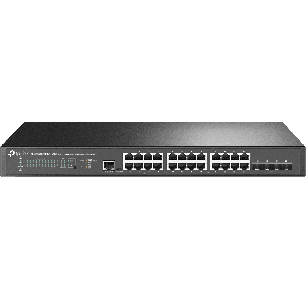 "JetStream™ 24-Port 2.5GBASE-T and 4-Port 10GE SFP+ L2+ Managed Switch with 16-Port PoE+ & 8-Port PoE++ PORT: 24× 2.5G