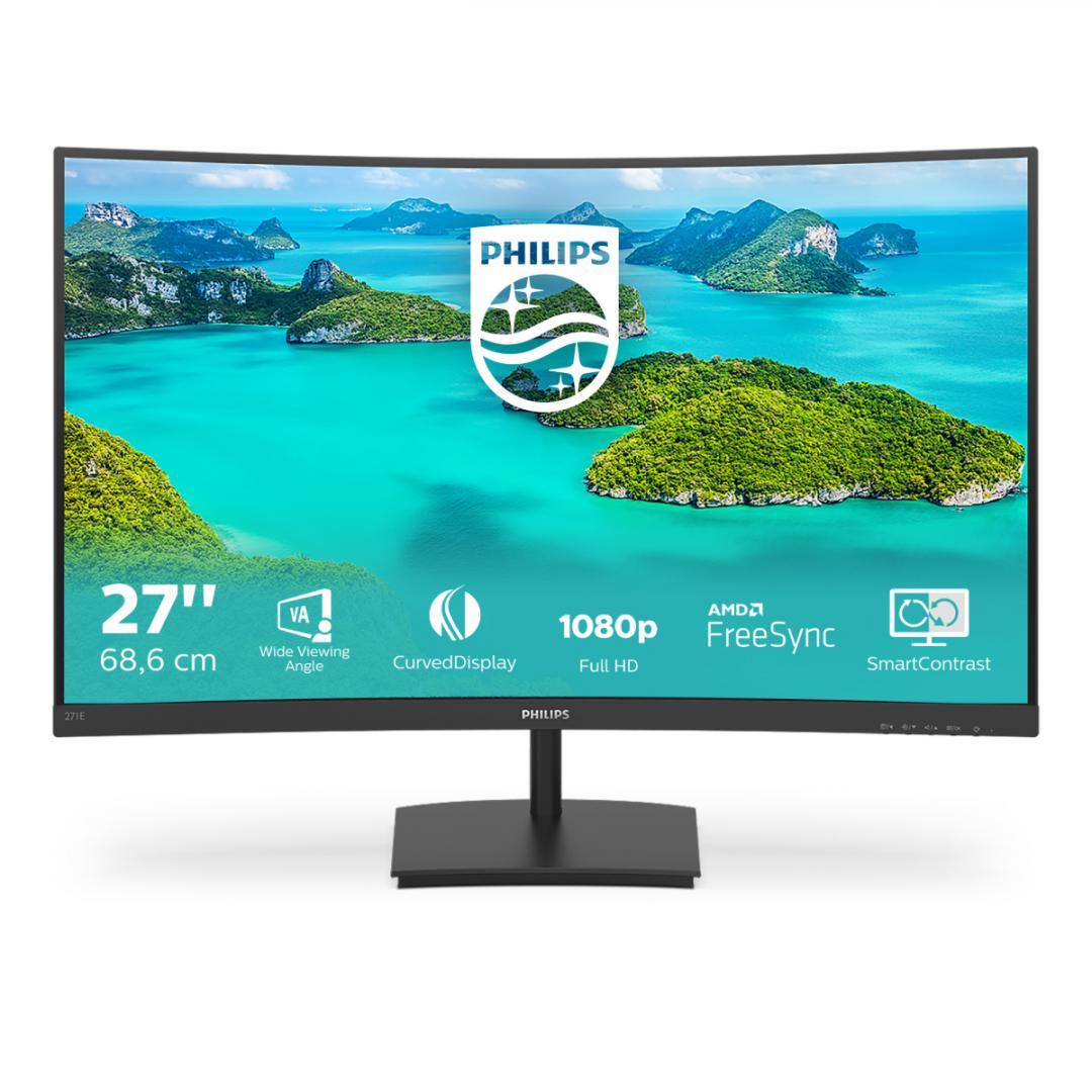 Monitor Consumer Philips 271E1SCA/00, 27", 1920 x 1080 pixeli, Black, 3 ani Garantie