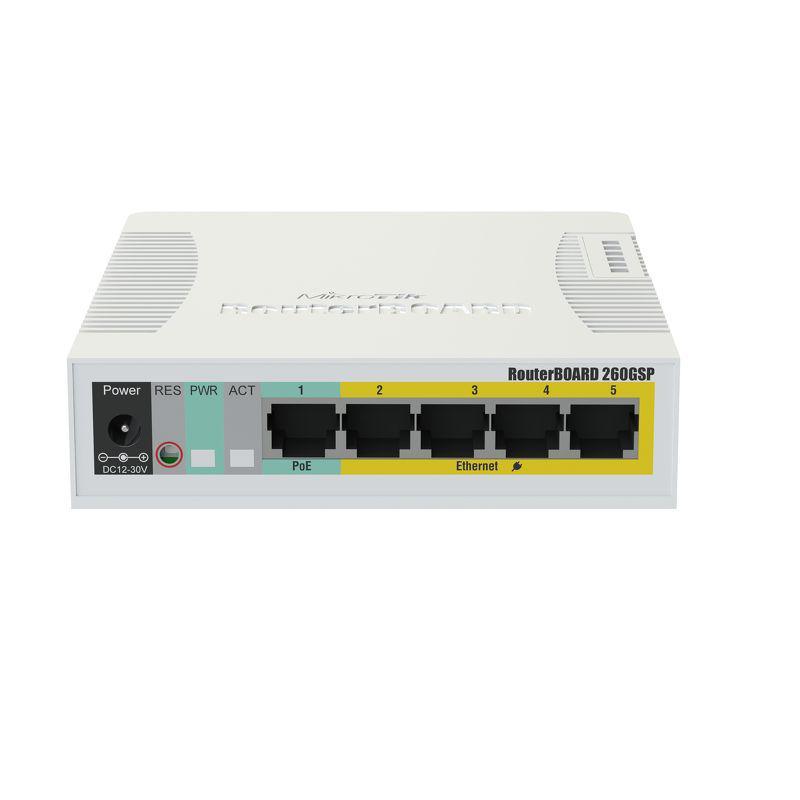 Mikrotik SOHO switch routerboard, RB260GSP, Flash Storage: 128 KB, PoEin: Passive, PoE out: Passive