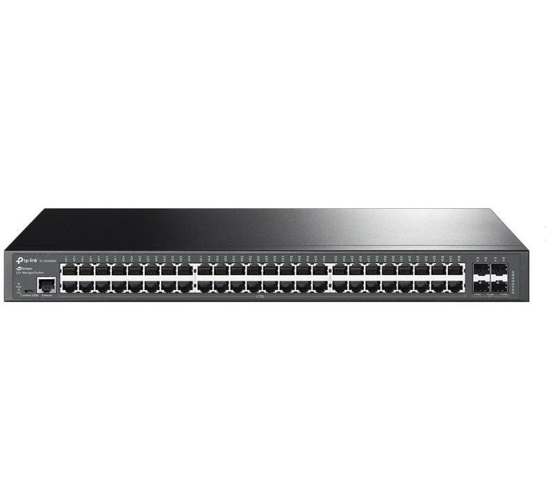 "JetStream™ 48-Port Gigabit L2+ Managed Switch with 4 10GE SFP+ Slots PORT: 48× Gigabit RJ45 Ports, 4× 10G SFP+ Slots
