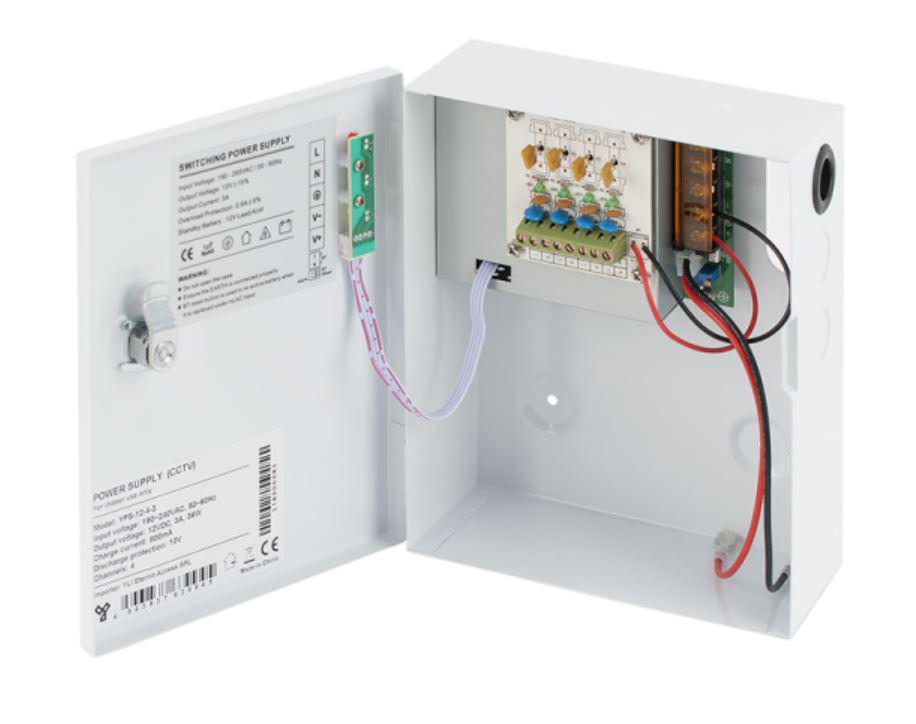 Sursa cu backup, 4 canale, comutatie, Tensiune de intrare: 190-265Vca, 50-60Hz, Tensiune de iesire: 13.8Vcc ±2%, 3A