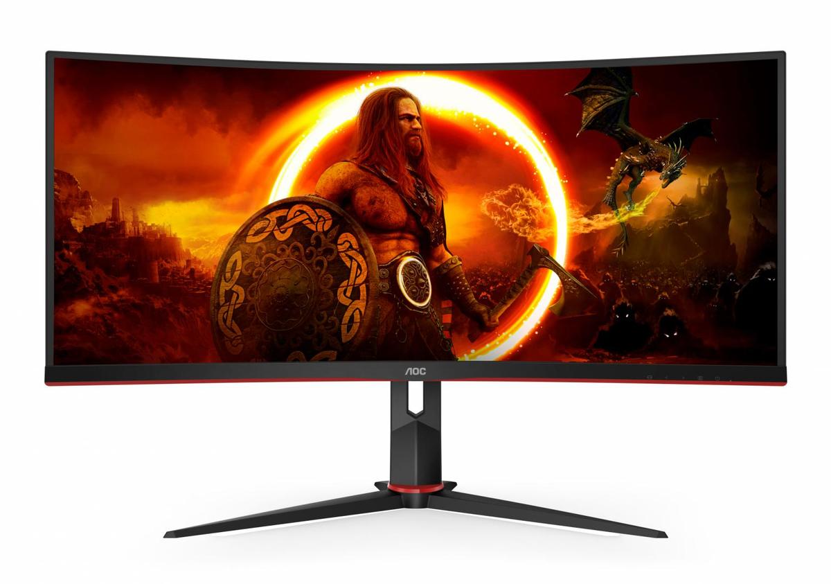 Monitor Gaming AOC CU34G2XP, 34", 3440 x 1440 pixeli, Black, Red, 3 ani Garantie