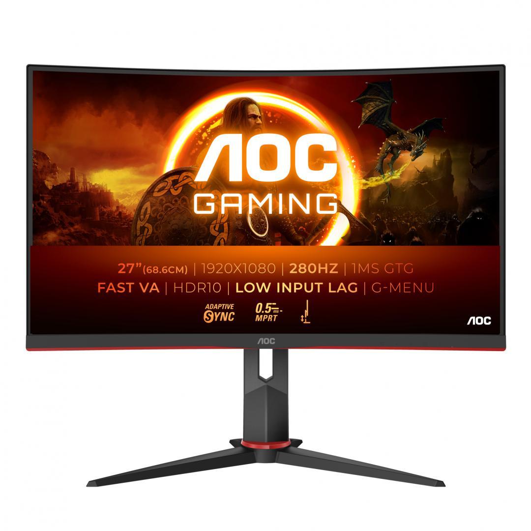 Monitor Gaming AOC C27G2Z3/BK, 27", 1920 x 1080 pixeli, Black, Red, 3 ani Garantie