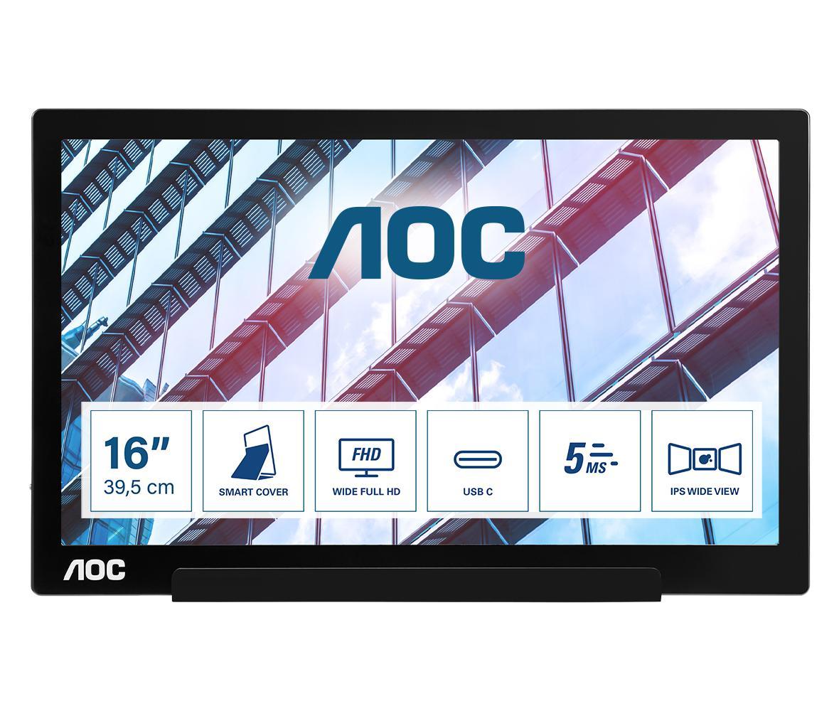 Monitor Consumer AOC I1601P, 15.6", 1920 x 1080 pixeli, Black, Silver, 3 ani Garantie