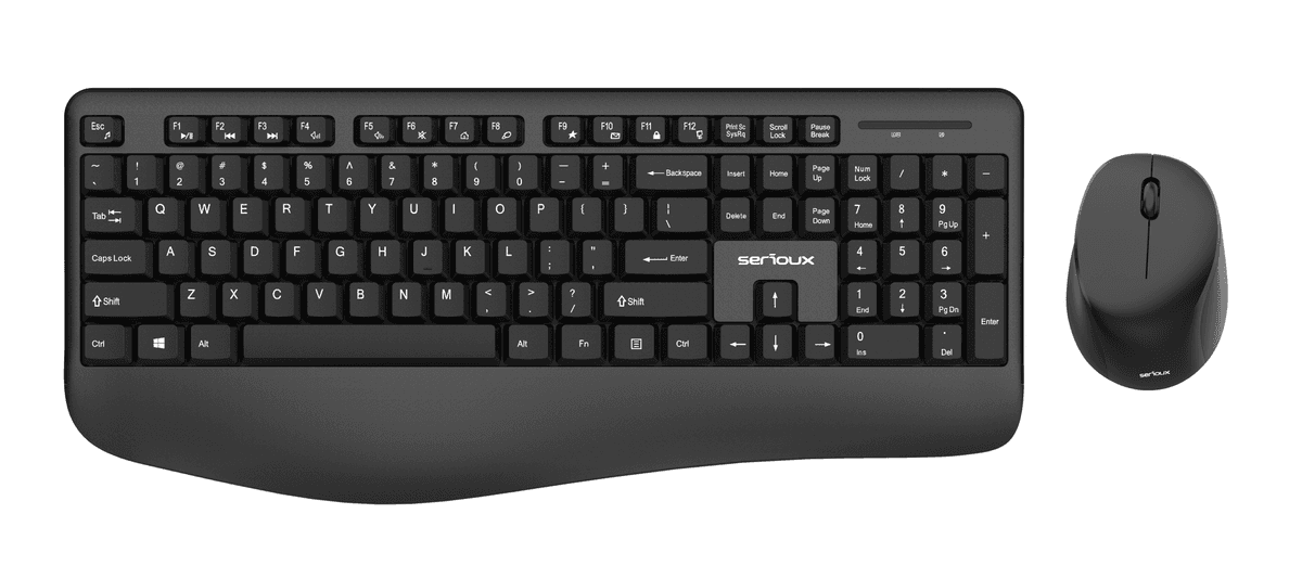 Kit tastatura + mouse Serioux NK9810WR, wireless 2.4GHz, US layout, multimedia, mouse optic 1200dpi, negru, USB