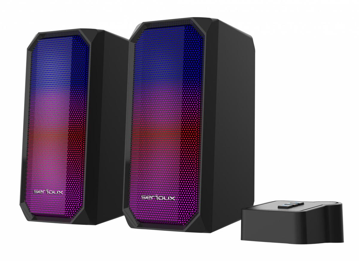 Boxe gaming 2.0 Serioux Kyro RGB, Functie Dual Mode Bluetooth, putere: 3W x 2, impedanță: 4Ω, frecvență: 150Hz - 20KHz
