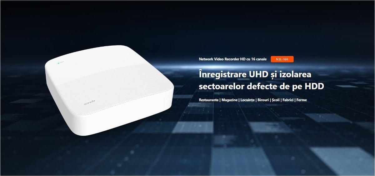 Tenda 16 Channel HD Network Video Recorder N3L-16H, 16 intrari IP video, Rezolutie: pana la 8MP, latime banda: 800Mbps