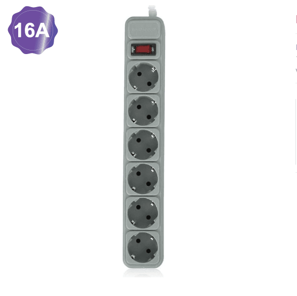 Prelungitor GEMBIRD, Schuko x 6, conectare prin Schuko (T), cablu 3 m, 16 A, protectie supratensiune, protectie copii