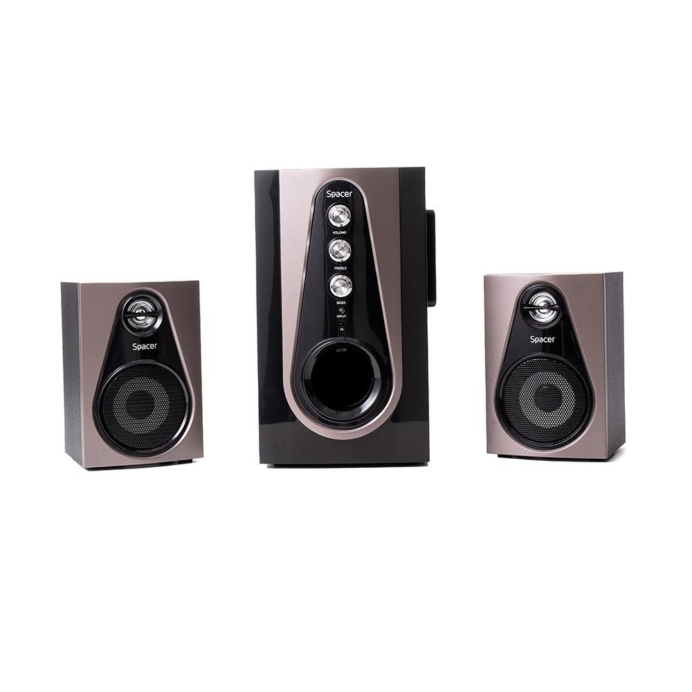 Boxe Spacer 2.1, 30W RMS ( 2x 5W + 20W), alimentare 220V, conectori Bluetooth, USB, Jack 3.5mm, Radio FM, SD, RCA