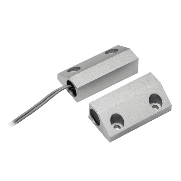 Contact magnetic aplicabil de mica putere destinat semnalizarii starii unei usi de metal. Contactul este inchis in