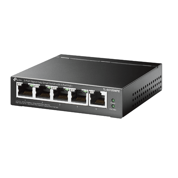 "5-Port Gigabit Easy Smart Switch with 4-Port PoE+ PORT: 4× Gigabit PoE+ Ports