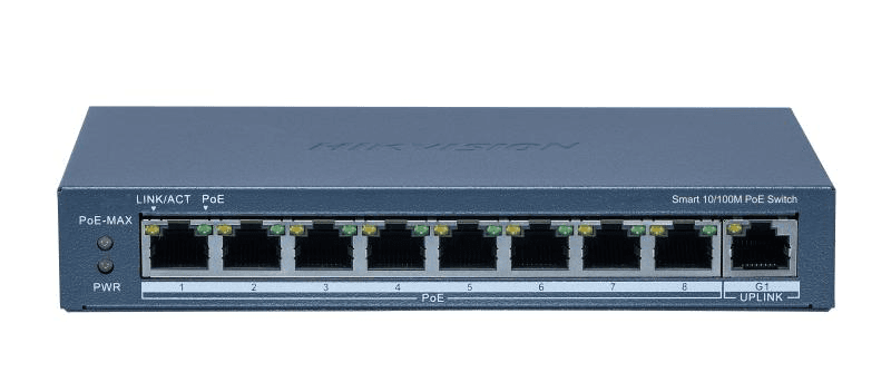 Switch 8 porturi POE Hikvision DS-3E1309P-EI(B), Smart Managed, 8 × 10/100M PoE ports,1 × Gigabit RJ45 port