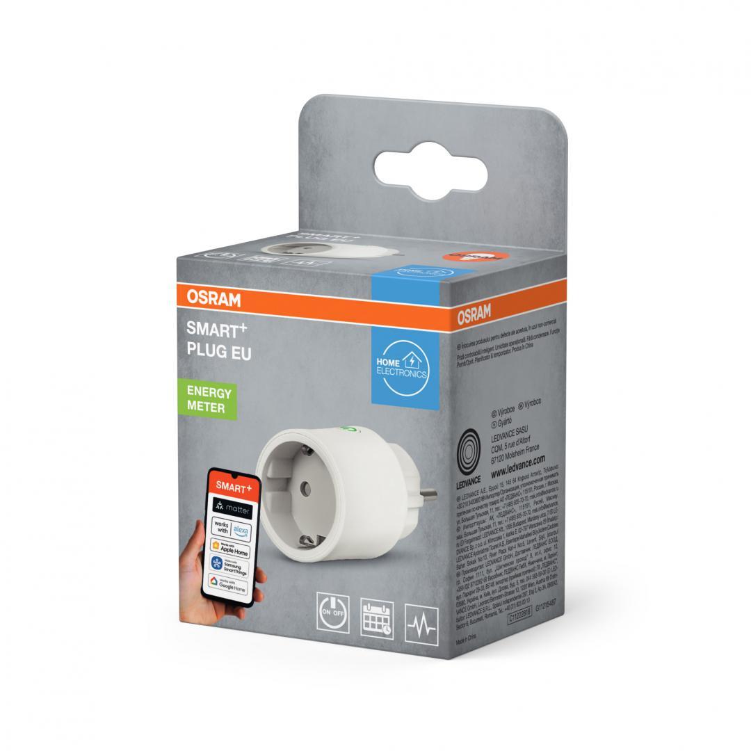 Priza inteligenta Osram SMART+ Matter over WiFi (2.4 GHz), 10A, 2300W, IP20, compatibila Amazon Alexa, Google Home