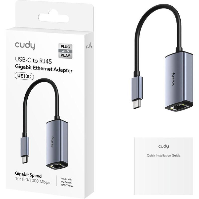 CUDY Aluminum Portable USB-C to Gigabit Ethernet Adapter, Compatible with Laptop, MacBook, Surface, PC with Windows, XP
