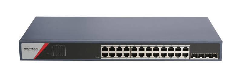 Switch 24 porturi Gigabit Hikvision DS-3E1528-SI-24T4F, 24 x gigabit RJ45 ports, 4 x gigabit fiber optical port