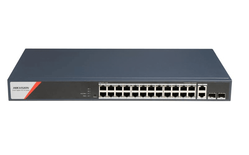 Switch PoE Hikvision DS-3E1528HP-SI-24P2T2F: 24 x 10/100/1000 Mbps PoE Ports, 2 × 10/100/1000 Mbps RJ45