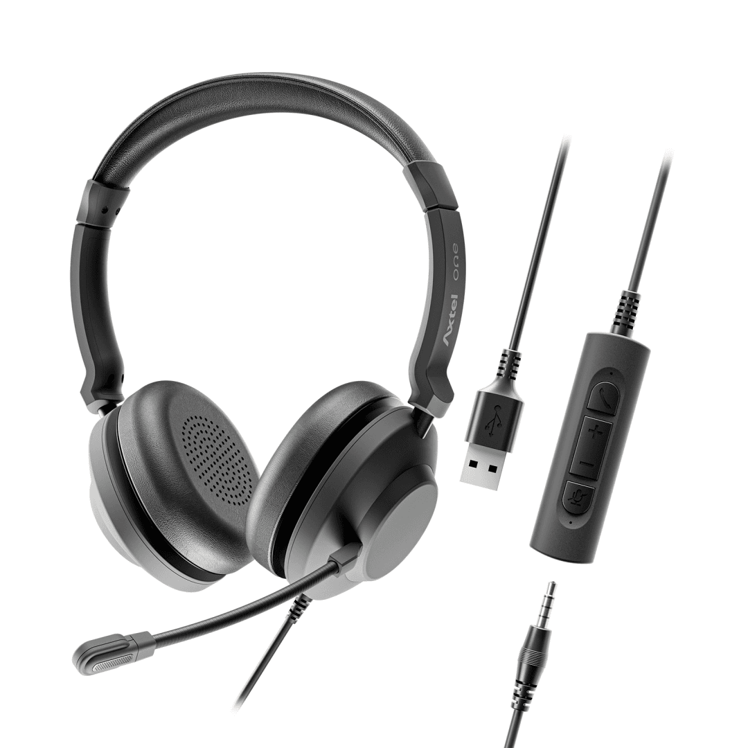 Casti Head-band Axtel One UC35, Wired, noise-canceling, Negru