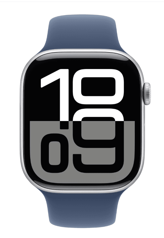 Apple Watch Series 10 GPS 46mm Silver Aluminium Case with Denim Sport Band - S/M