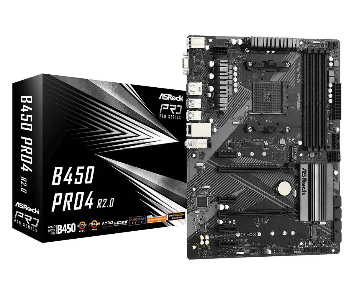 Placa de baza ASRock B450 Pro4 R2.0, Socket AM4, DDR4, ATX
