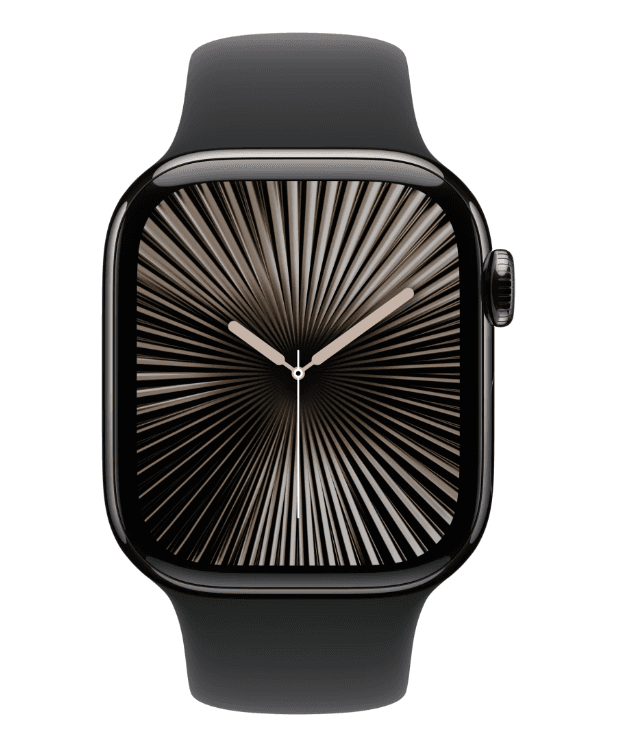Apple Watch Series 10 GPS + Cellular 42mm Slate Titanium Case with Black Sport Band - S/M