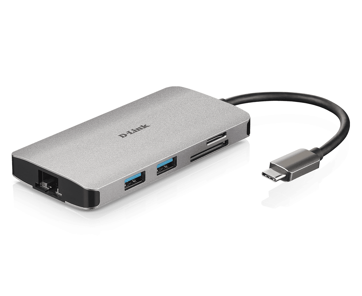 Hub USB D-Link DUB-M810, USB-C, 8 porturi, HDMI, RJ-45, Gri