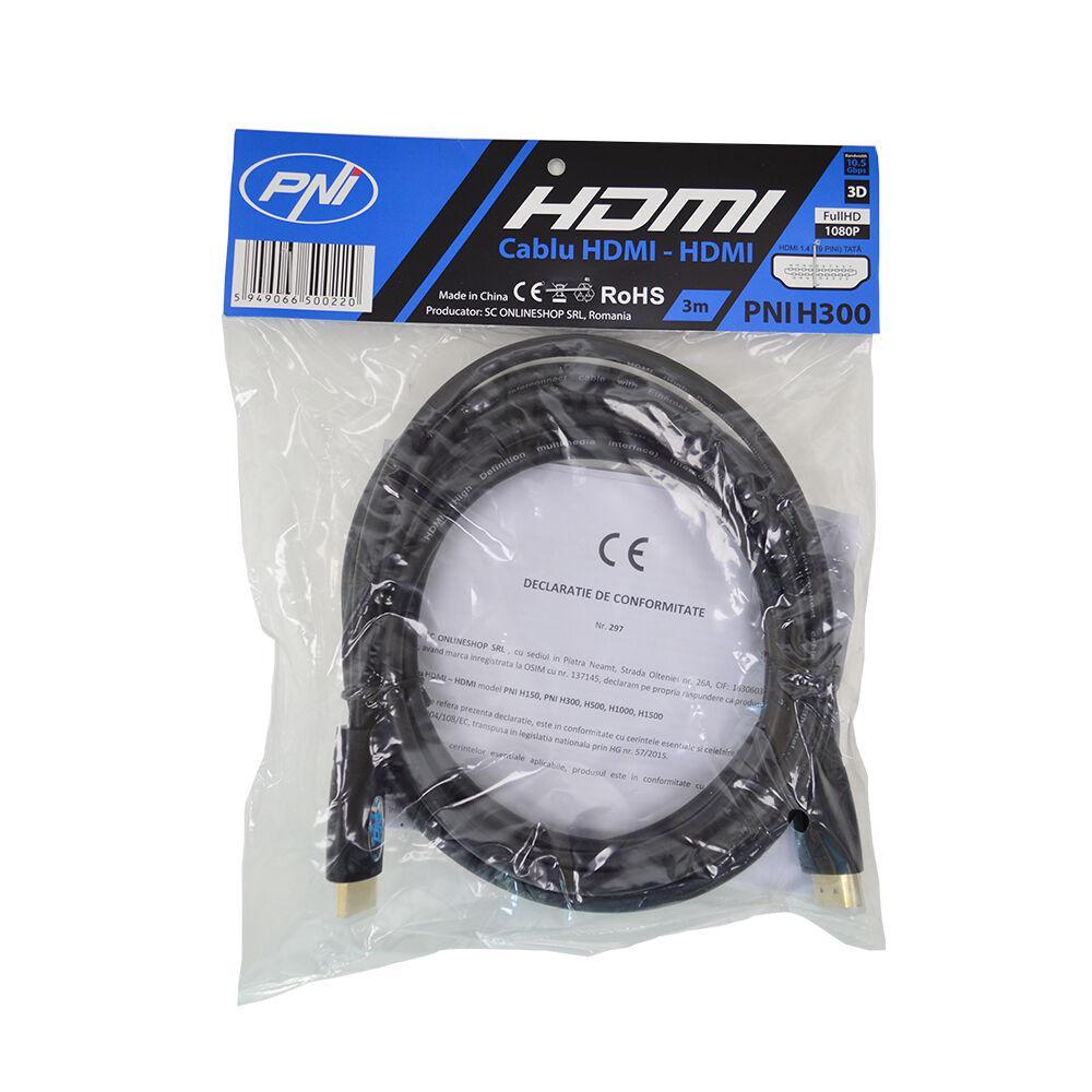 PNI CABLU HDMI Lungime: 3M, Versiune HDMI: 1.4, Lungime de banda: 10.5Gbps, Rezolutie max. suportata: FullHD 1080p