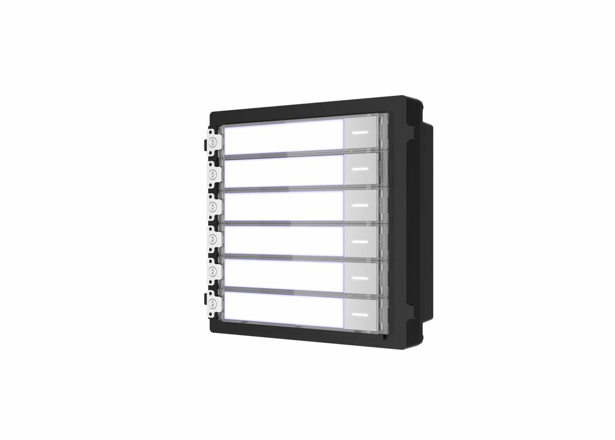 Modul de extensie videinterfon cu sase butoane de apelare Hikvision DS-KD-KK; montaj aplicat sau ingropat (acesoriile de