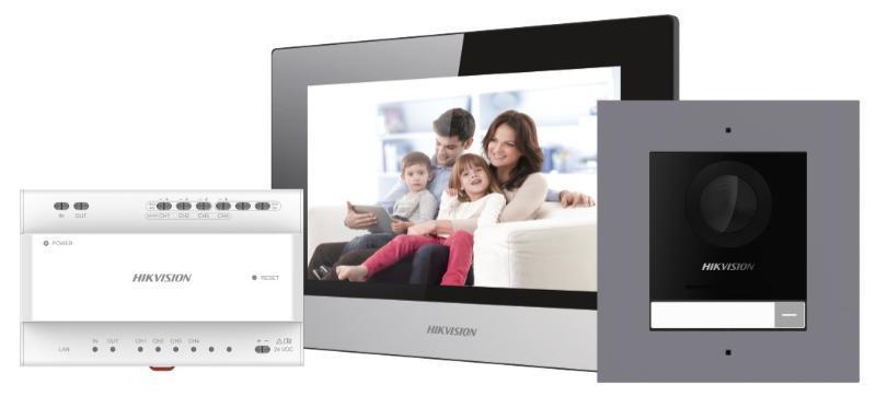 Kit videointerfon IP Hikvision DS-KIS702, conexiune pe 2 fire, pentru o singura familie
