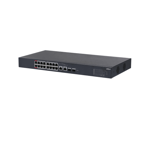 Dahua PoE Cloud Managed Desktop Layer 2 Switch, 18 Ports, 16x100M RJ-45 (PoE max 135W), 2xGbit RJ-45 (Combo)