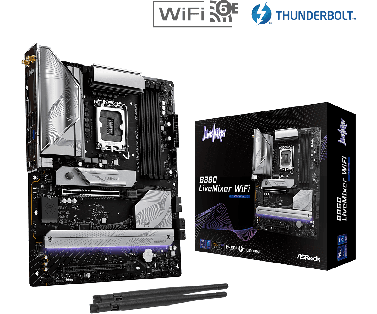 Placa de baza ASRock B860 LiveMixer WiFi, Socket 1851, DDR5, ATX