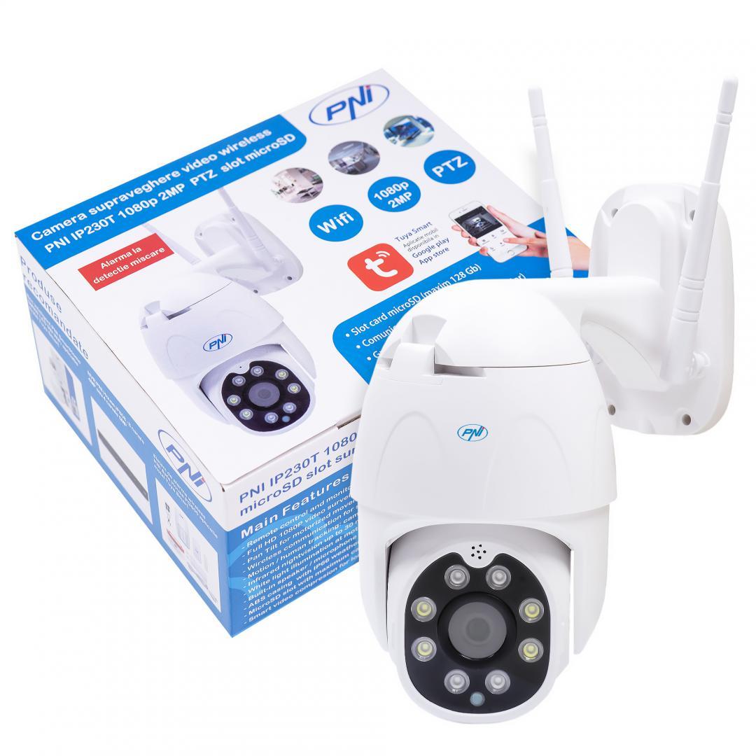 Camera supraveghere video wireless PNI IP230T 1080P cu PTZ, stand-alone, H264+ suporta microSD 128GB, Night Vision