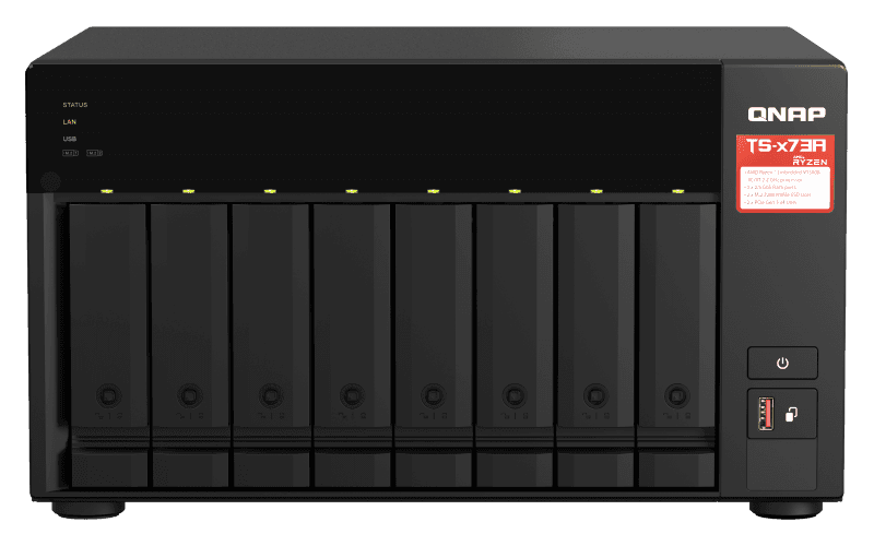 NAS QNAP 873A 8-Bay, CPU AMD Ryzen V1000 series V1500B 4C/8T 2.2GHz, RAM 8GB (1x 8GB) DDR4 (2 x SODIMM slots, max. 64GB
