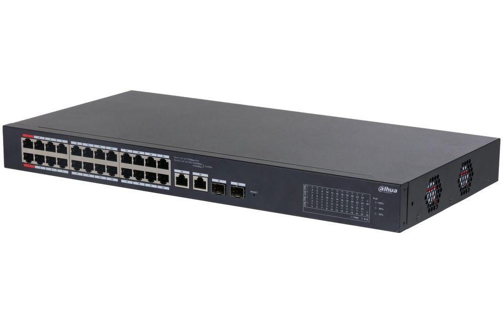 Dahua PoE Cloud Managed Desktop Layer 2 Switch, 26 Ports, 24x100M RJ-45 (PoE max 135W), 2xGbit RJ-45 (Combo)