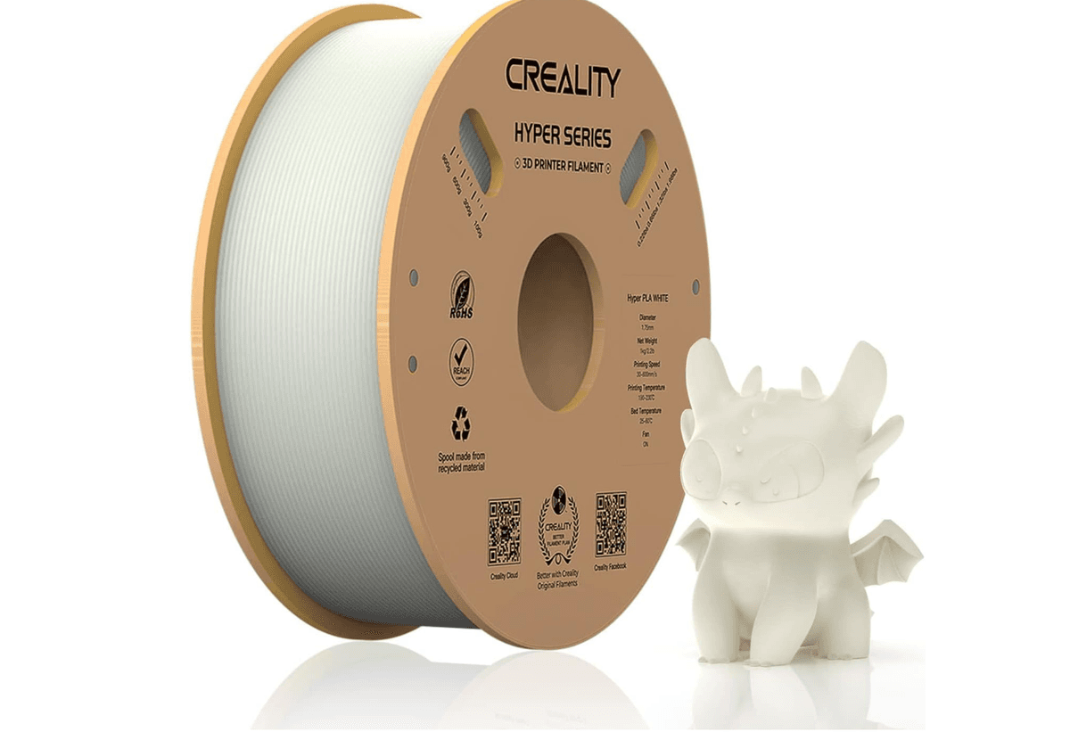 CREALITY HYPER PLA 3D Printer Filament, White, Temperatura printare: 200-220 grade celsius, Diametru filament: 1.75mm