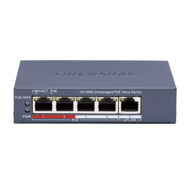Switch POE 4 porturi Hikvision DS-3E0105P-E/M(C), fara management; 4 × 10/100 Mbps PoE port,1 × 10/100 Mbps RJ45 port