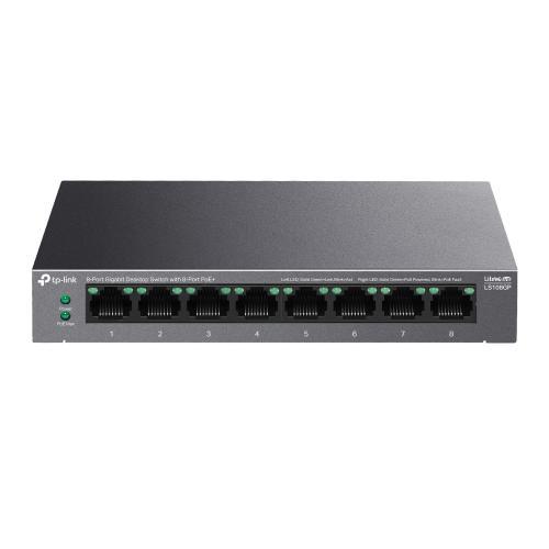 TP-LINK 5-PORT GIGABIT SWITCH LS108GP, interfata  8× 10/100/1000Mbps RJ45 Ports (Ports 1–8 supports 802.3af/at PoE+)