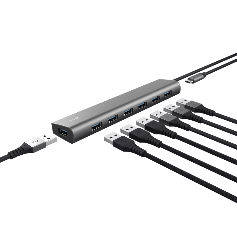 Hub USB TRUST Halyx USB-A, 7 porturi, Gri