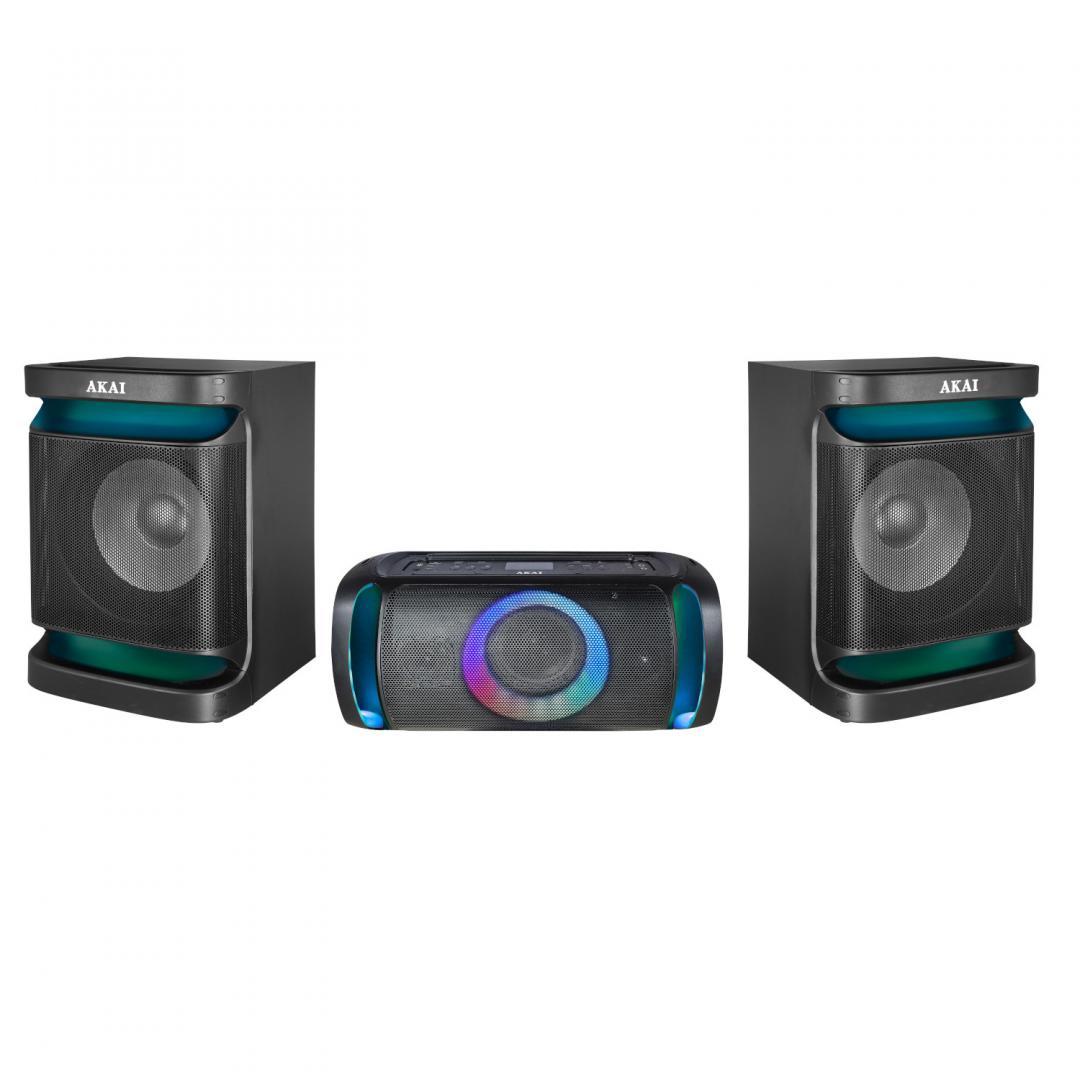 Sistem audio Akai Dual Speaker MX5, versiune BT 5.3, tip baterie Li-ion 2400mAh, voltaj baterie 12V, putere RMS 200W