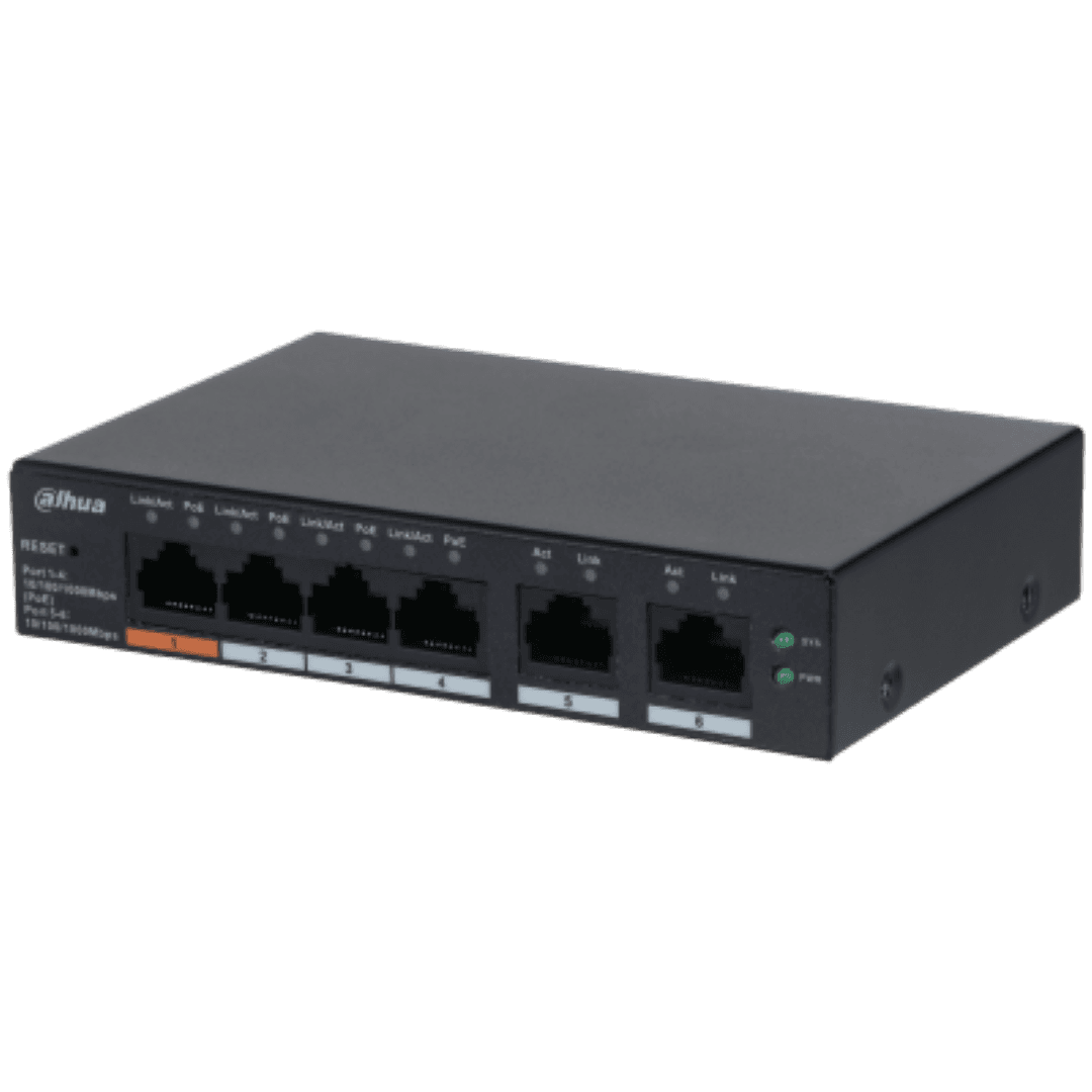 Dahua desktop switch, 6 porturi Gigabit, 4 porturi POE, CS4006-4GT-60, Port 1-4: 4 × RJ-45 10/100/1000 Mbps (POE)