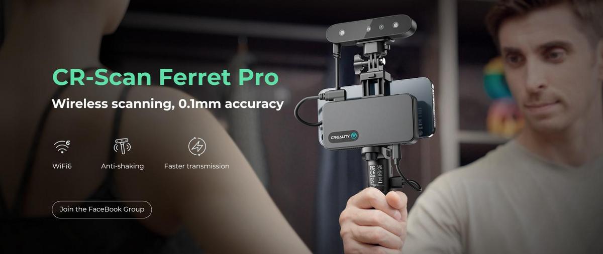 CREALITY 3D SCANNER CR-SCAN FERRET PRO, Rezolutie 3D: 0.16mm, Distanta lucru: 150-700mm, Viteza scanare: 30fps