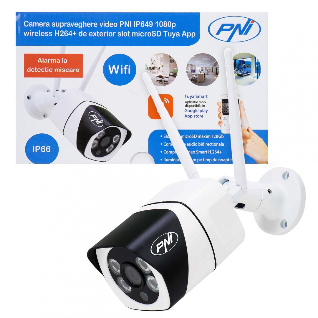 Camera supraveghere video PNI IP649 cu IP, 2MP 1080P, WiFi, slot card micro SD, compatibila cu aplicatia Tuya Smart