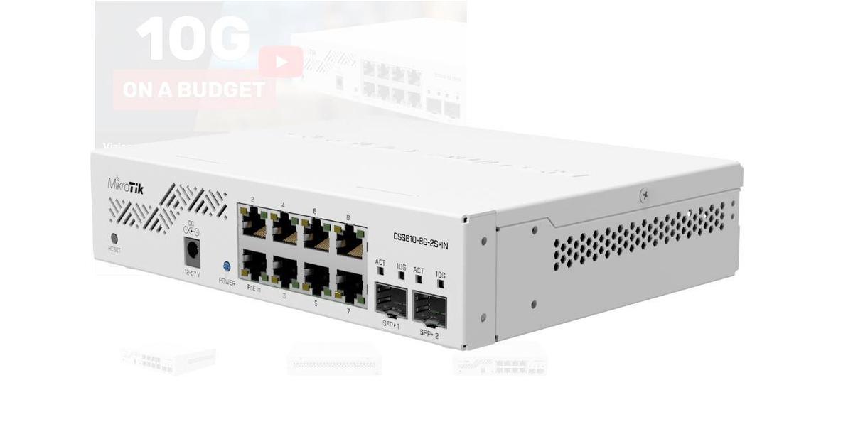 MIKROTIK, CSS610-8G-2S+IN 8G, 2 SFP+ Port , Indoor Switch 64kb Flash, Pasive POE