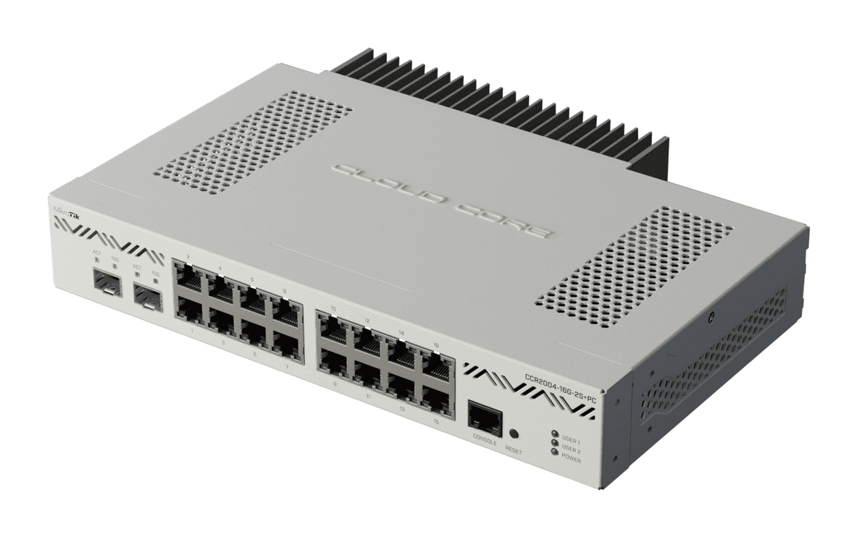 MIKROTIK ETHERNET ROUTER CCR2004-16G-2S+PC, 16 X 10/100/1000, 2XSFP+ Ports, CPU: AL32400 1200Mhz