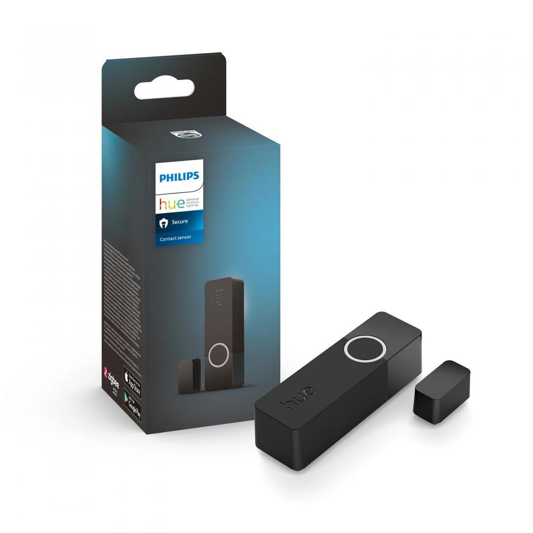 Senzor de contact Philips Hue Secure, Zigbee, automatizare lumini ,montare usi/ferestre, IP20, 70x22x20mm, Negru