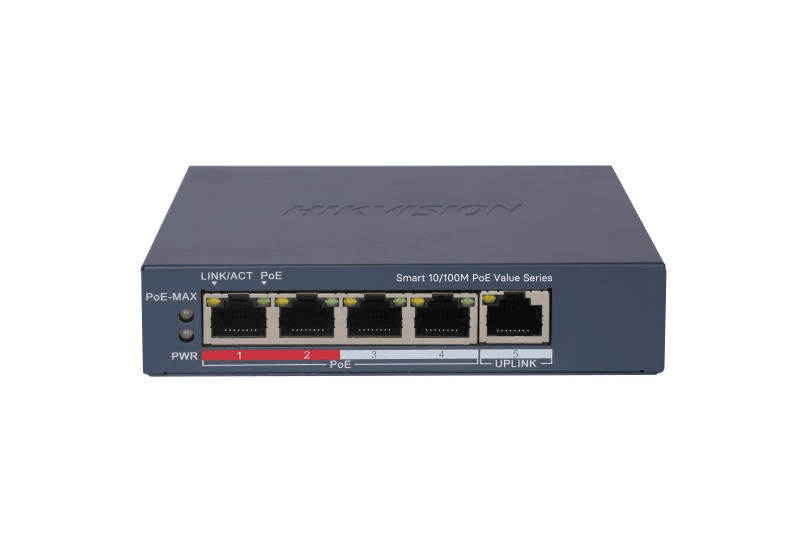 Switch PoE Hikvision DS-3E1105P-EI/M(V2), 4 × 10/100 Mbps PoE port,1 × 10/100 Mbps RJ45 port