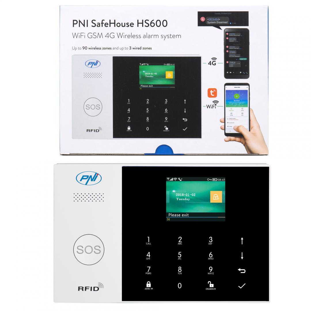 Sistem de alarma wireless PNI SafeHouse HS600 Wifi GSM 4G, suporta 90 zone wireless si 3 zone cu fir