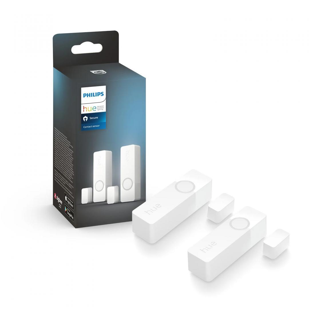 2 Senzori de contact Philips Hue Secure, Zigbee, automatizare lumini ,montare usi/ferestre, IP20, 70x22x20mm, Alb