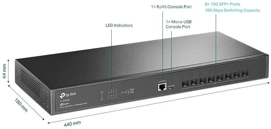 "JetStream™ 8-Port 10GE SFP+ L2+ Managed Switch PORT: 8× 10G SFP+ Slots